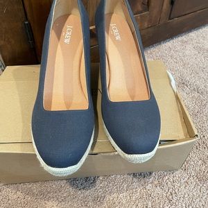 J Crew Navy Canvas espadrille wedges size 10.5 NWT